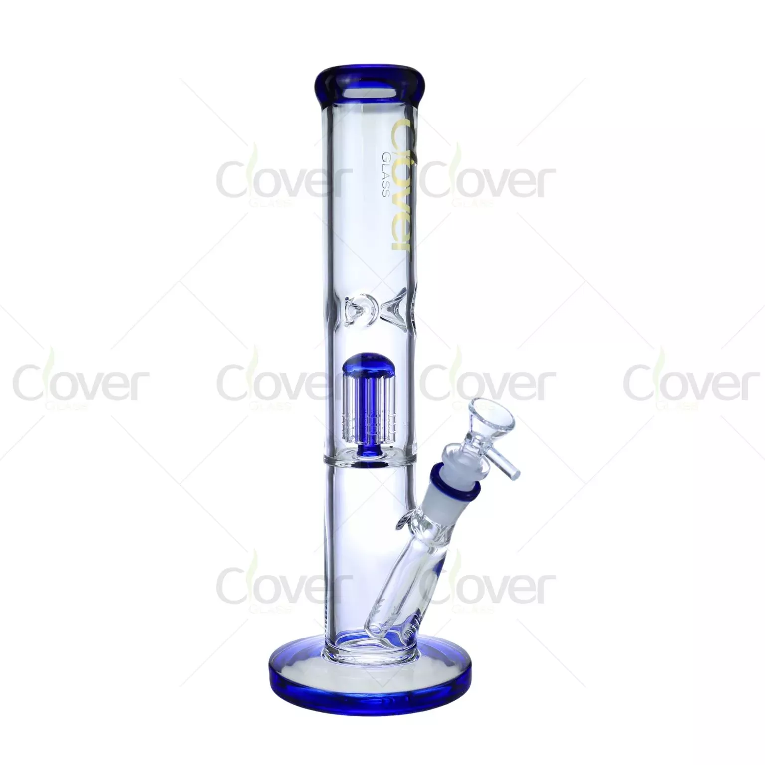 12.8″ 5mm Blue-Tipped Straight Tube Glass Bong with Tree Perc | Wholesale Water Pipe