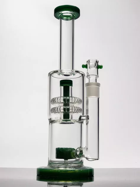 12" can bong with jade fritted perc and dual layered shower-head