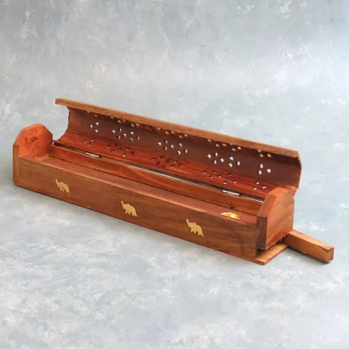 12″ Covered Wooden Incense Burner w/Elephants