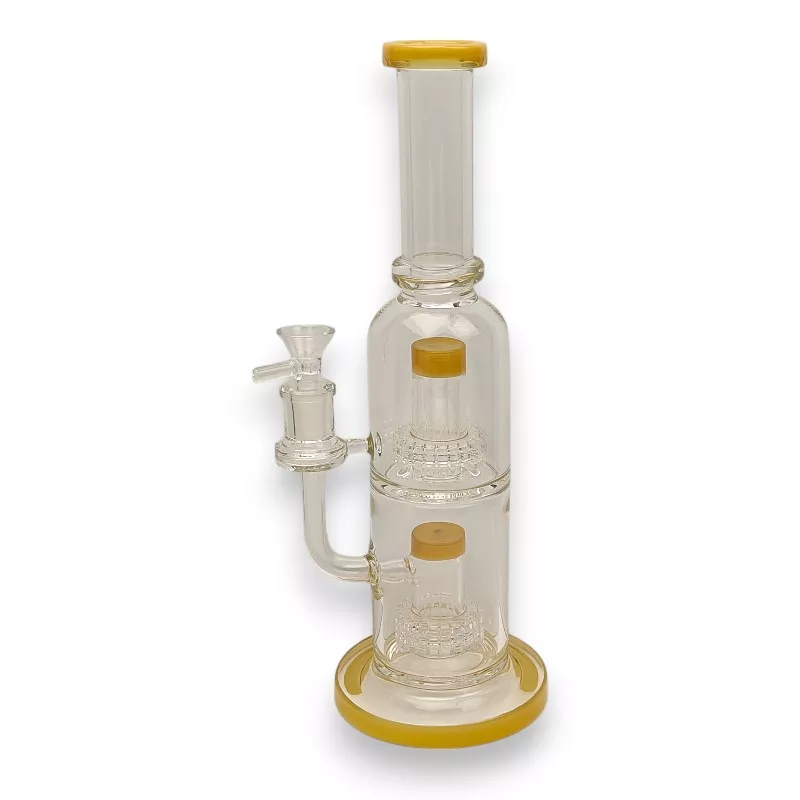 12″ Double Matrix Dome Perc Bottle Rig Glass Water Pipe w/Color Accent