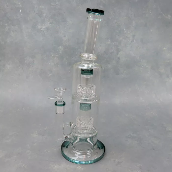 12″ Double Matrix Perc Color Accent Glass Water Pipe w/Narrow Angled Mouthpiece