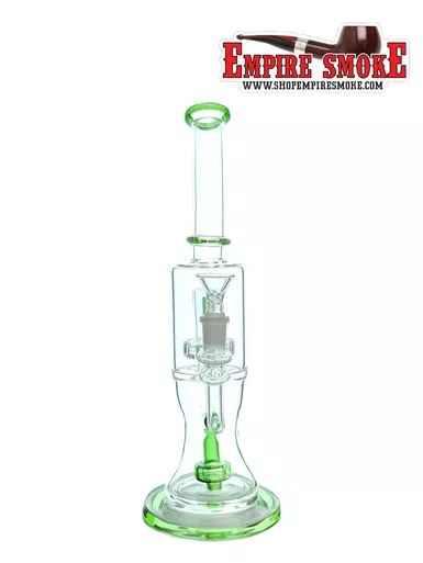 12" Double UFO Showerhead Perc Bong Green Color Accent