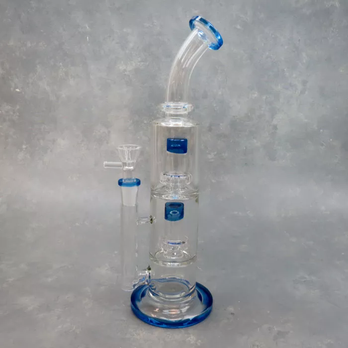 12″ Dual Dome Perc Color Accent Rig-Style Glass Water Pipe w/Angled Mouthpiece & Ring