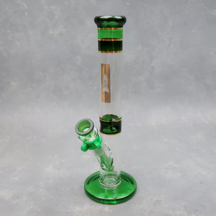 12″ Gold/Green Accent Diffused Downstem Narrow APO Glass Water Pipe w/Ice Catch & Clip