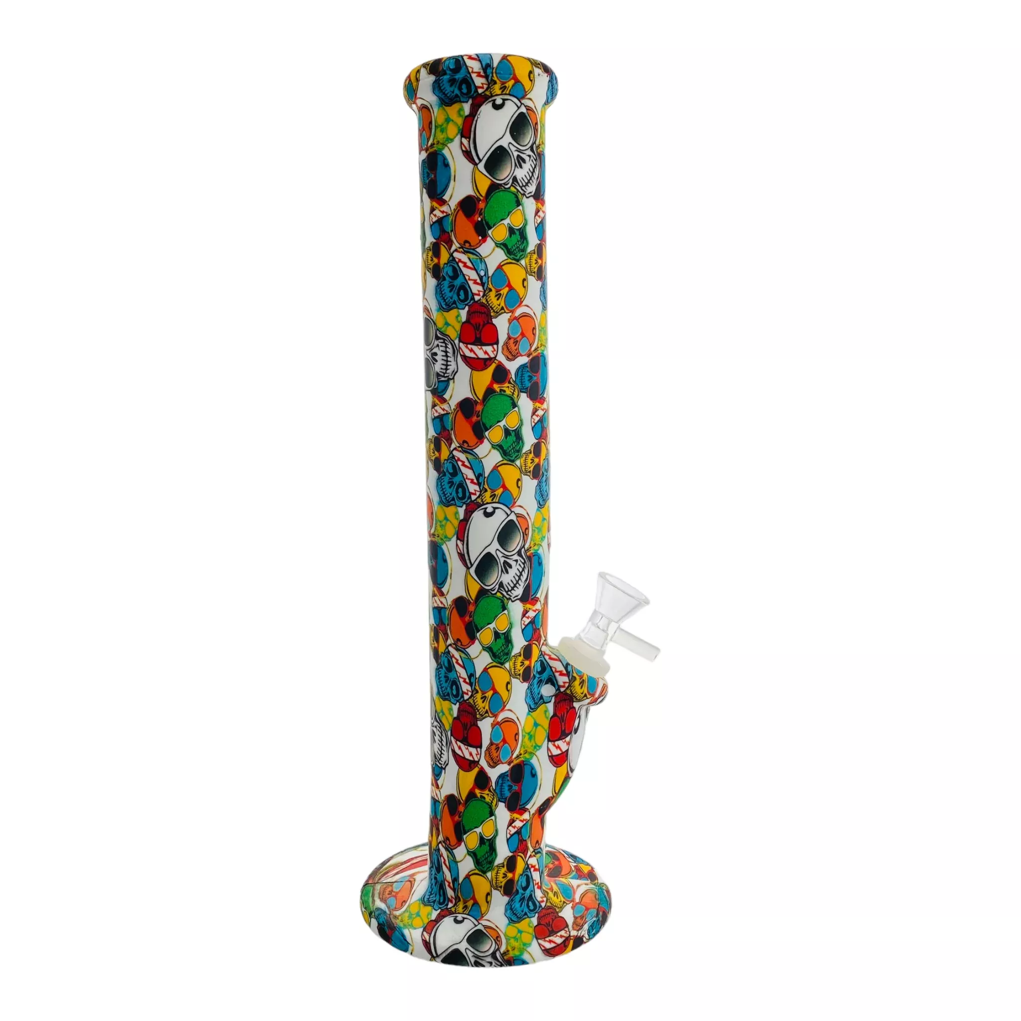 12 Inch Silicone Straight Bong With Colorful Skulls With Sunglasses