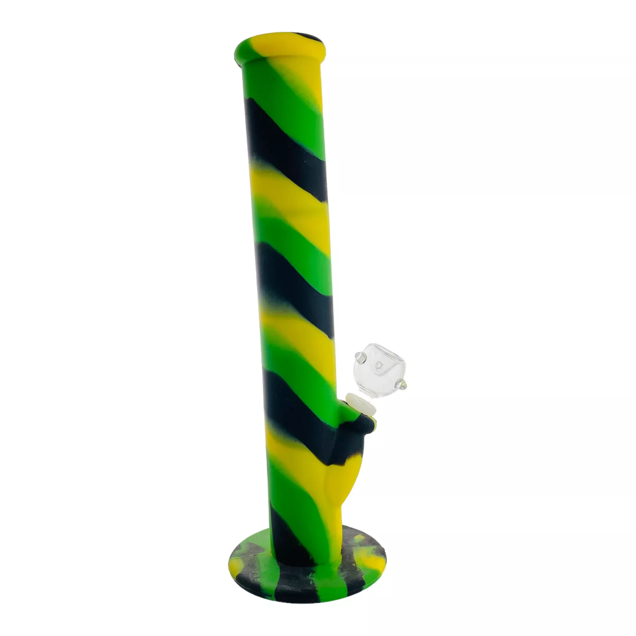 12 Inch Silicone Straight Bong With Green, Yellow, and Black Camouflage