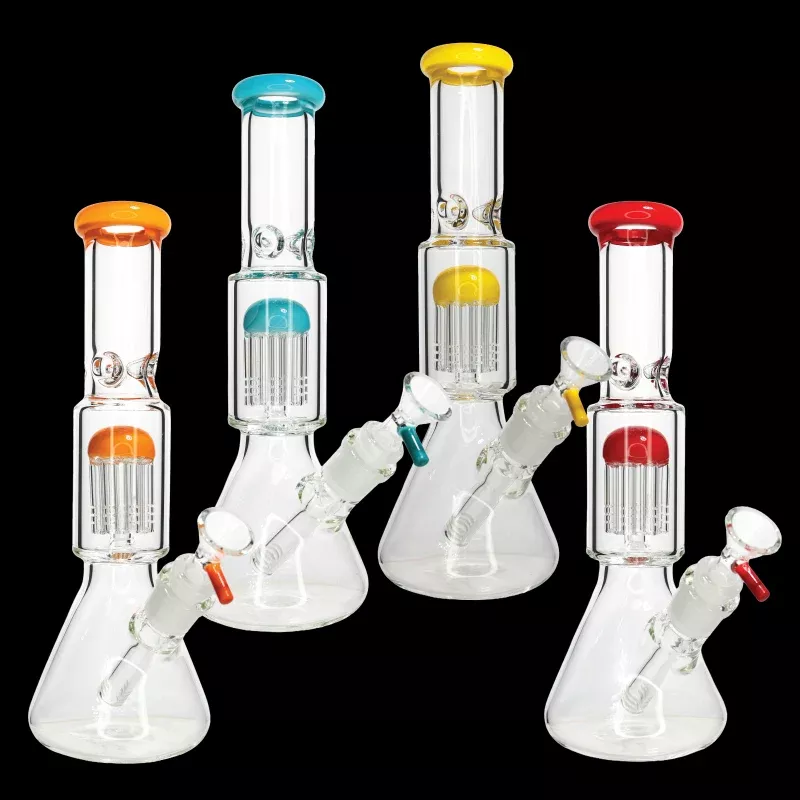 12-Inch Tree Perc Beaker Bong with Colored Accents – Assorted Colors