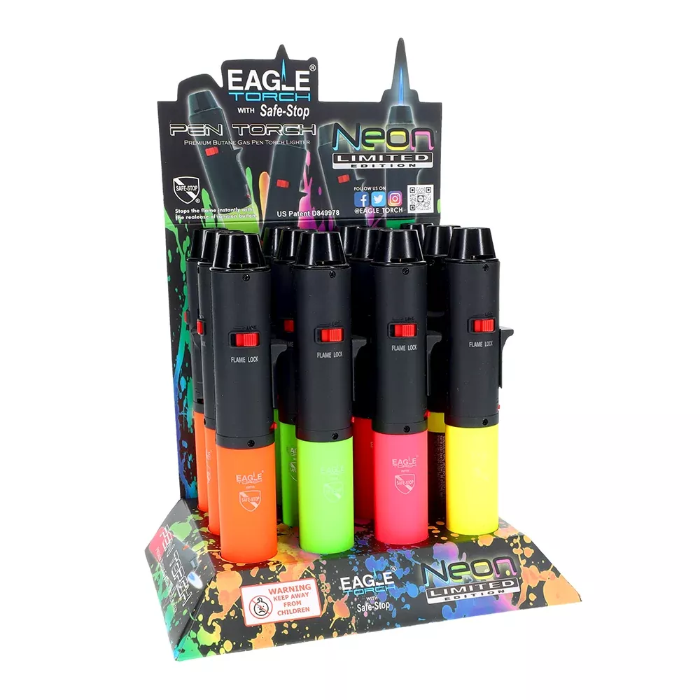 12 PCS – Eagle PT132N Neon Pen Torch Lighters – Wholesale Display