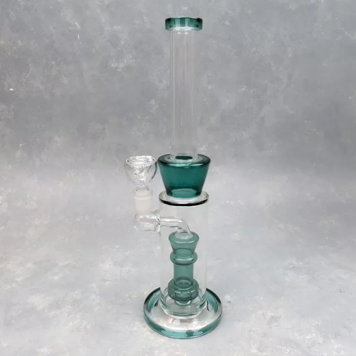 12″ Recursive Puck Perc Glass Water Pipe w/Narrow Mouthpiece & Color Accent