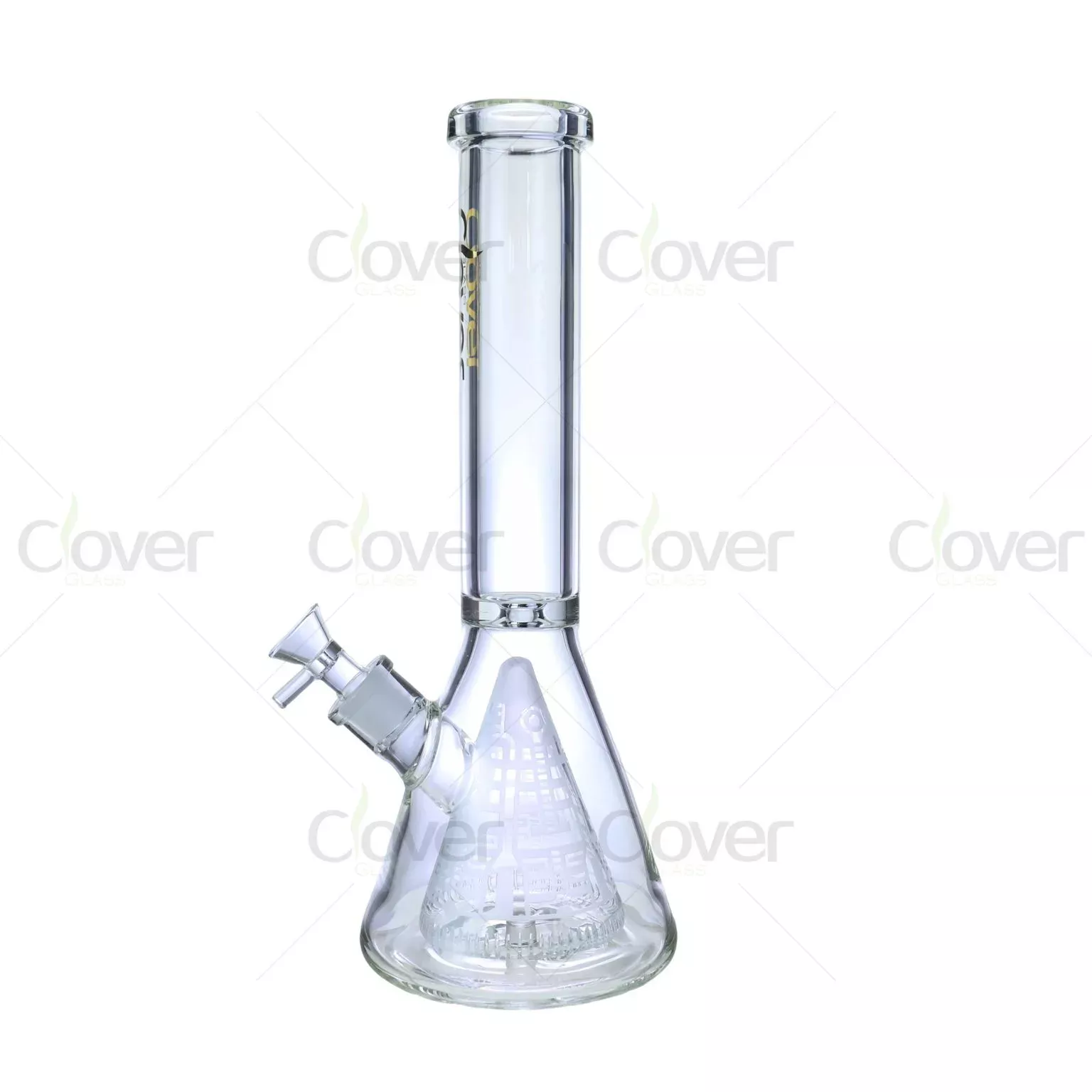 13.97″ 5mm Clear Beaker Glass Bong with Etched Perc | Wholesale Water Pipe