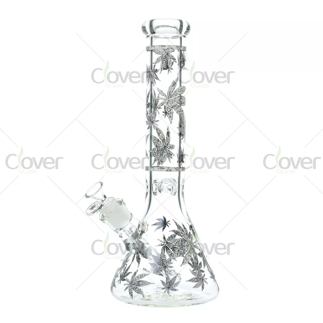 14.2″ Glow-in-the-Dark Classic Beaker Bong with Leaf Print – 7mm Thick Heavy Glass Water Pipe