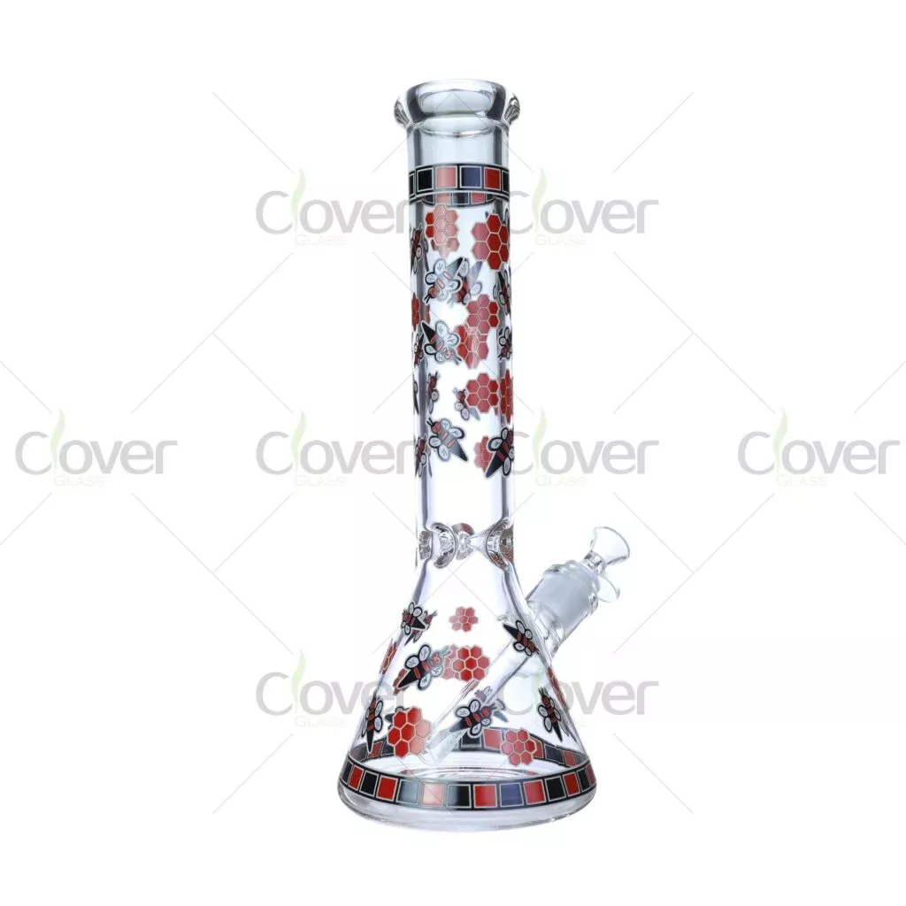 14-Inch Floral Glow Glass Beaker Bong | 7mm Thick Heavy-Duty Water Pipe