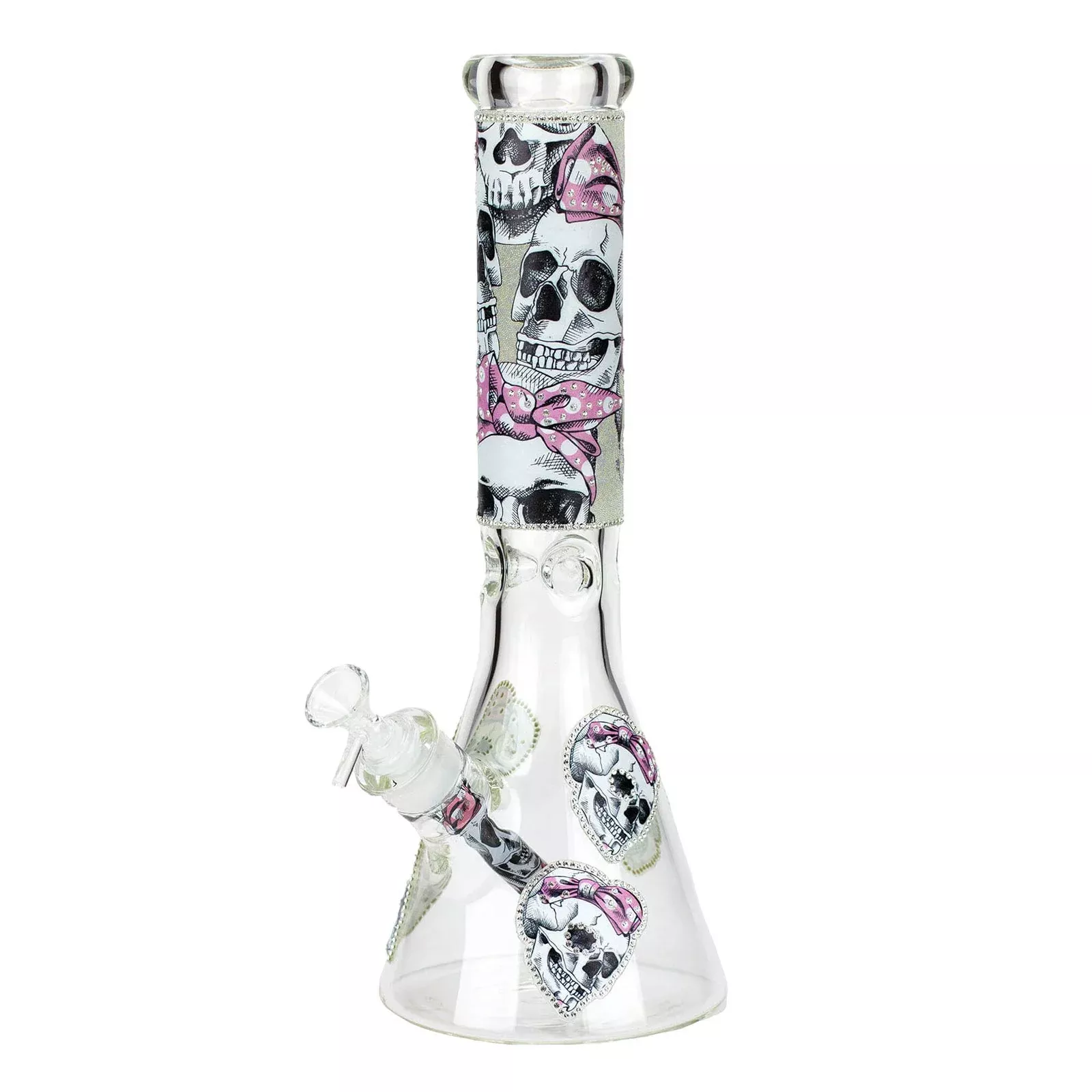 14” Skull Graphic Beaker Bong with Cubic Zirconia