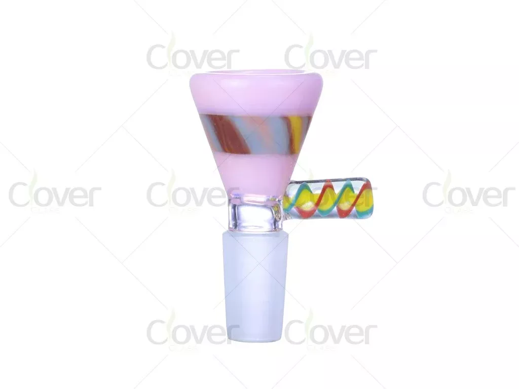 14mm/18mm Spiral Handle Glass Bowl – Colorful Bong Accessory in Display Box (6 PCS)