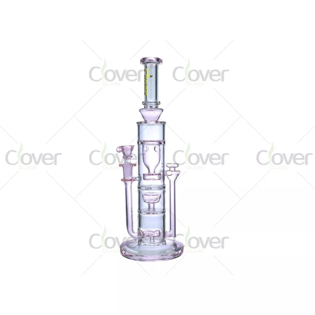 14mm Female Joint Glass Water Pipe – 12.6″ Height with Multi-Chamber Recycler Design