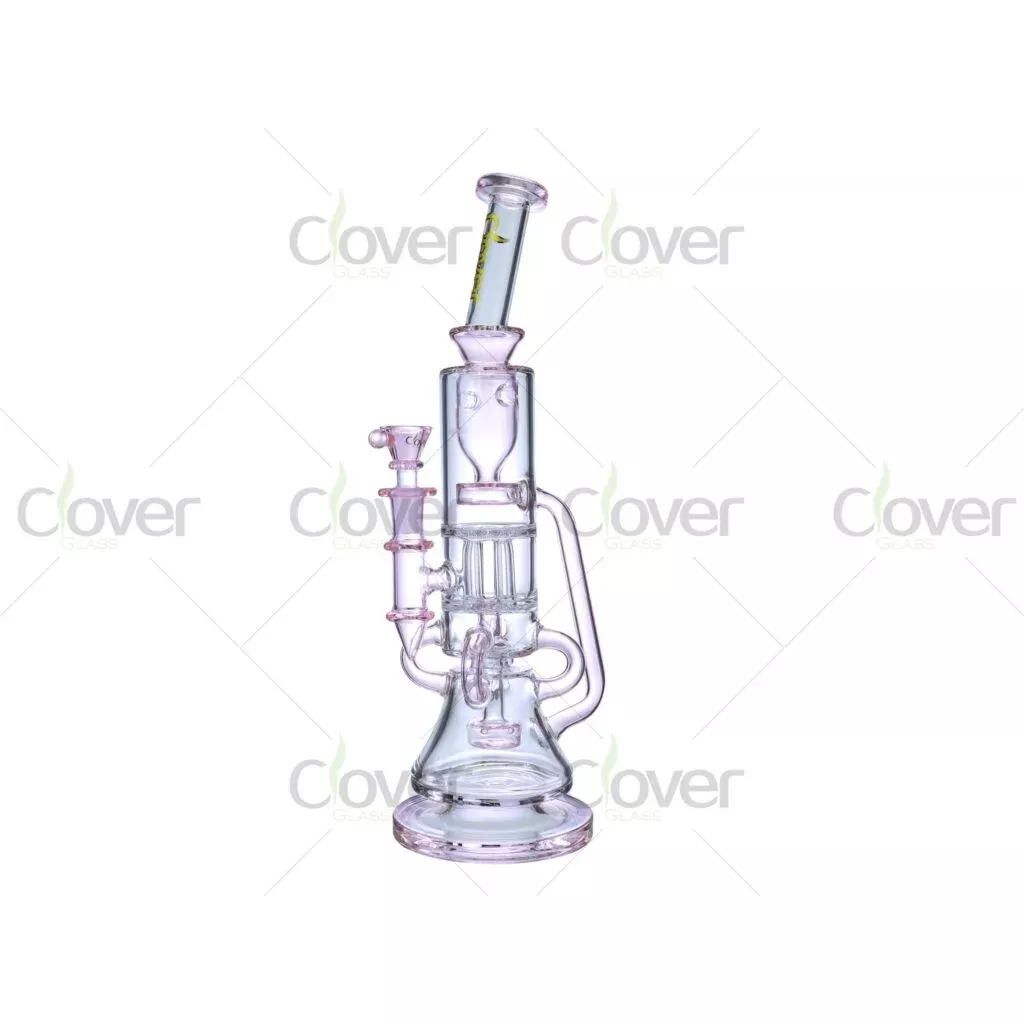 14mm Female Joint Glass Water Pipe – 12.6″ Height with Unique Recycler Design in 3 Color Options