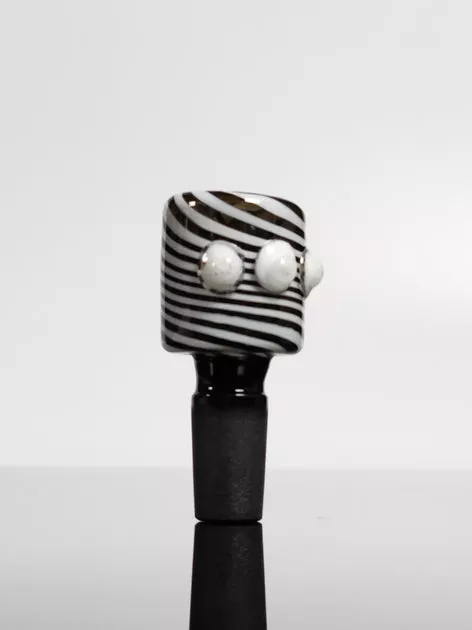 14mm Male Black and white swirled bowl with white marbles
