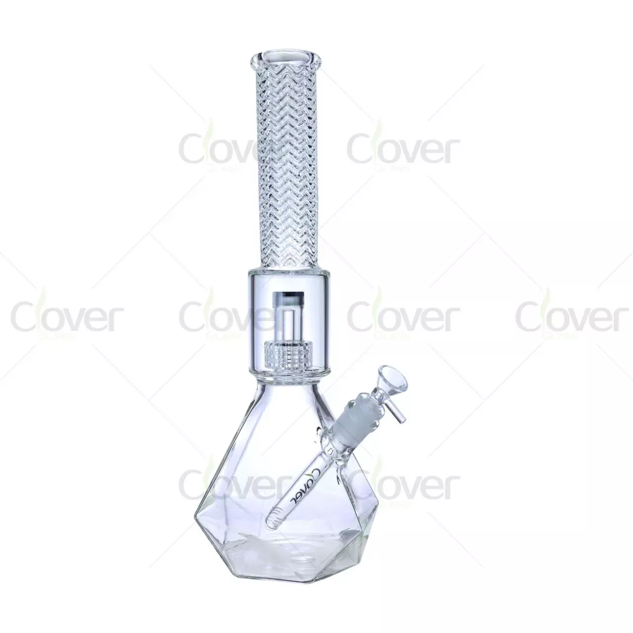 15.75″ 5mm Wavy Textured Neck Diamond Base Beaker Bong | Wholesale Clear Glass Water Pipe