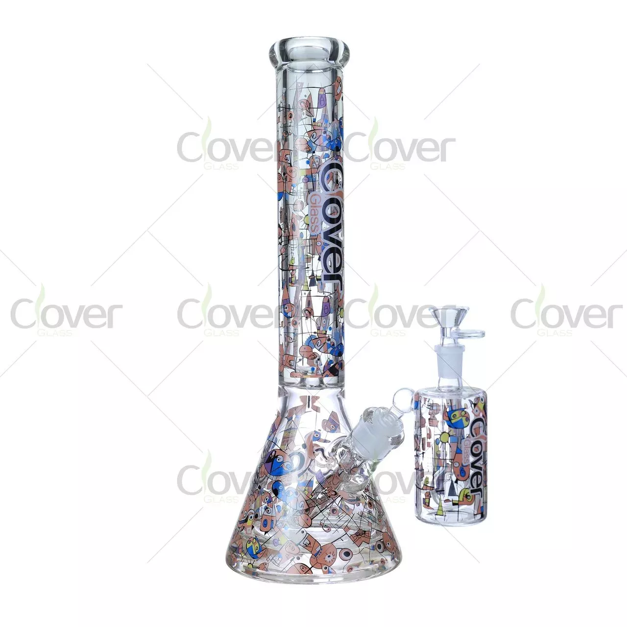 16″ Abstract Cartoon Graffiti beaker with water– 9mm Thick Glass with Matching Ash Catcher