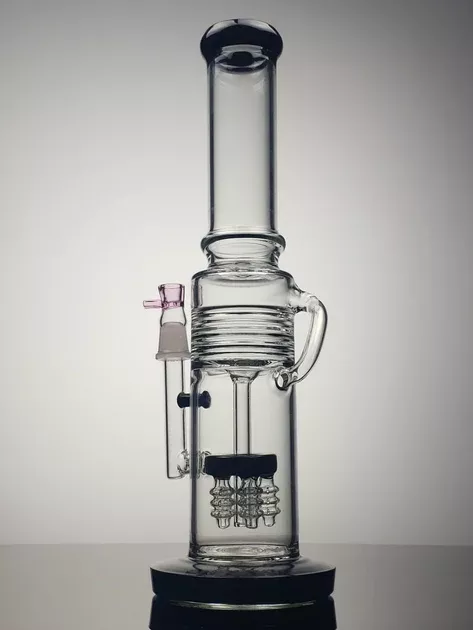 16'' clear glass recycler with black mini showerhead cluster