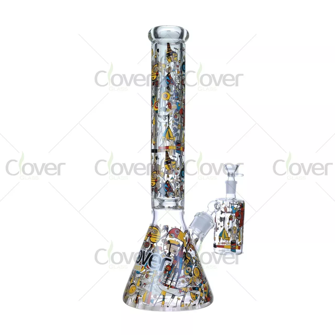 16″ Retro Abstract Graffiti Beaker borosilicate glass bong – 9mm Thick Glass with Matching Ash Catcher