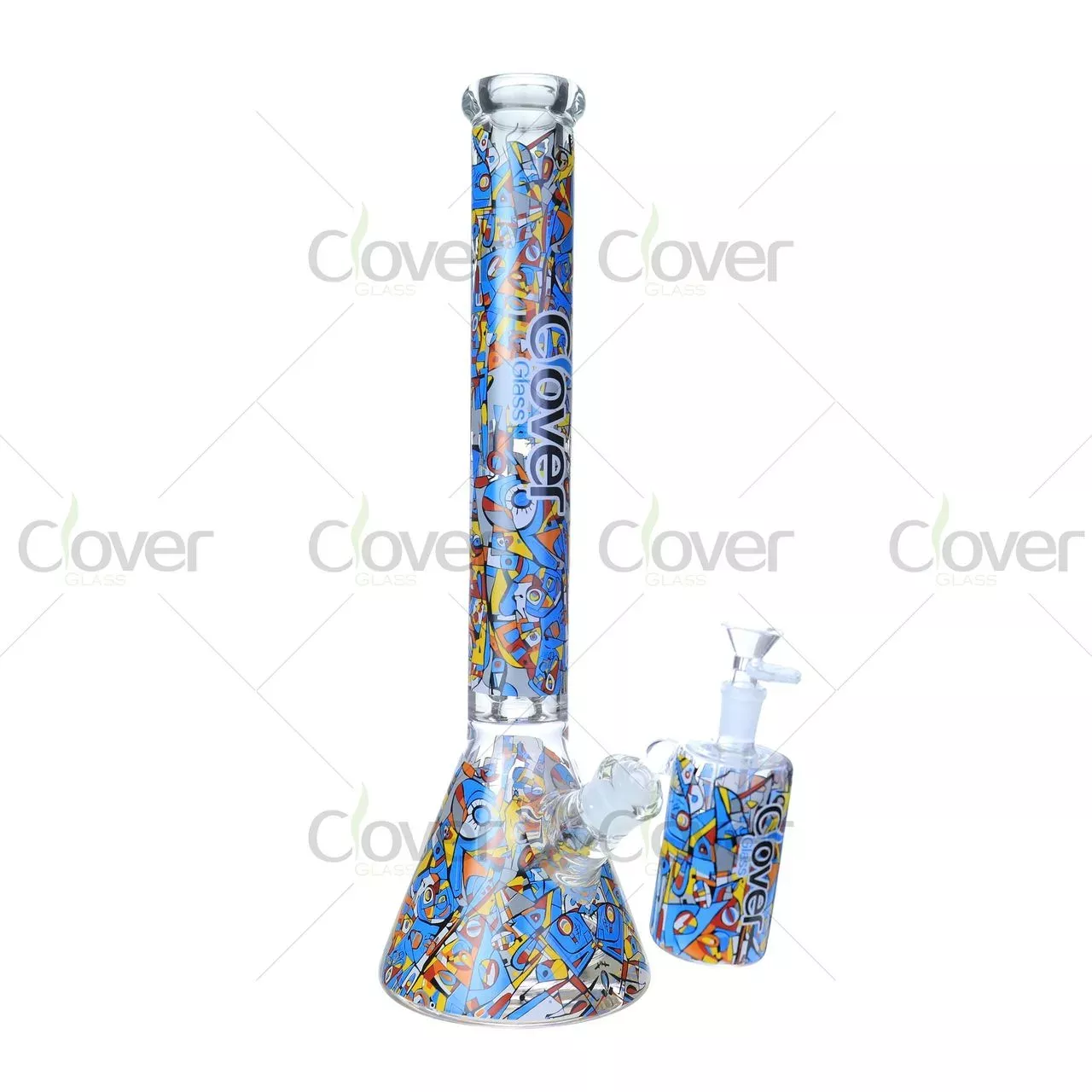 17.7″ Graffiti Art Beaker smoking water pipe – 9mm Thick Glass Water Pipe with Matching Ash Catcher