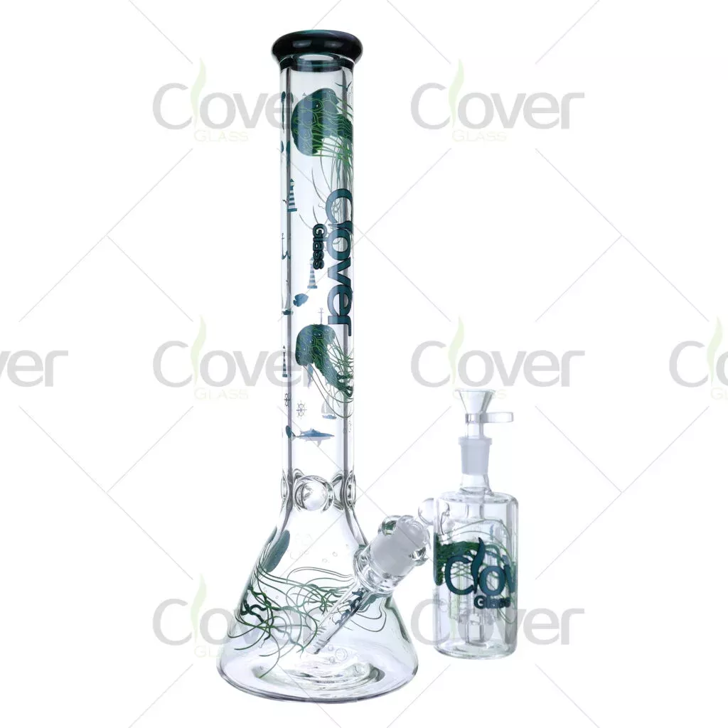 17.72-Inch 14mm Female Glass Beaker Bong with Percolator – 7mm Thick Glass and Floral Design