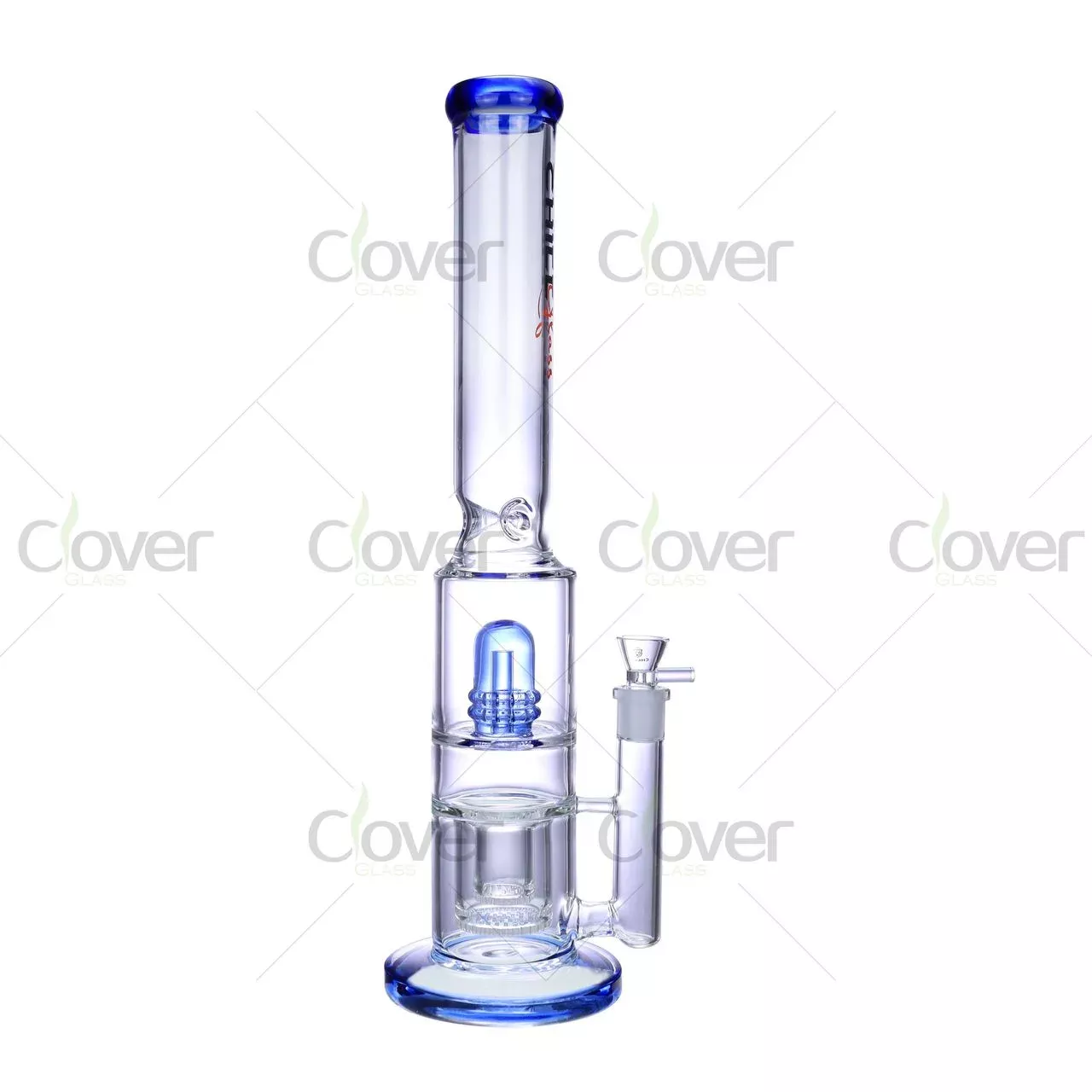 18.5″ Double Perc Straight Tube Bong with Blue Accents – 5mm Thick Durable Glass