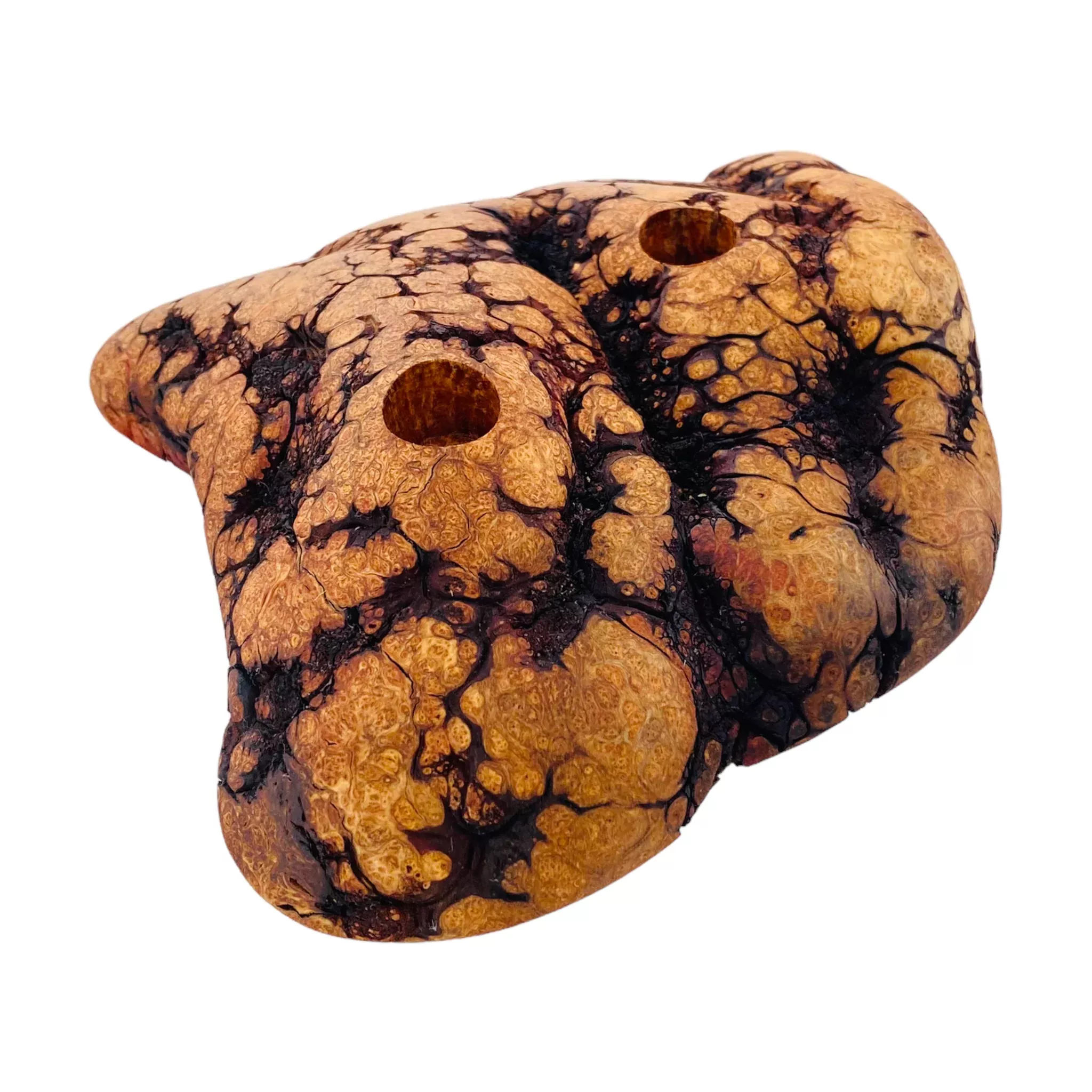 2 Hole Wood Display Stand Holder For 14mm Bong Bowl Pieces Or Quartz Bangers - Charred Manzanita Burl