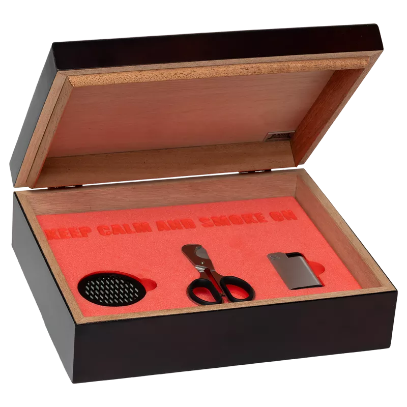 20 Count Humidor Traveler Gift Set with Palió Torcia Silver Lighter and Stainless Steel Cigar Scissors MAHOGANY