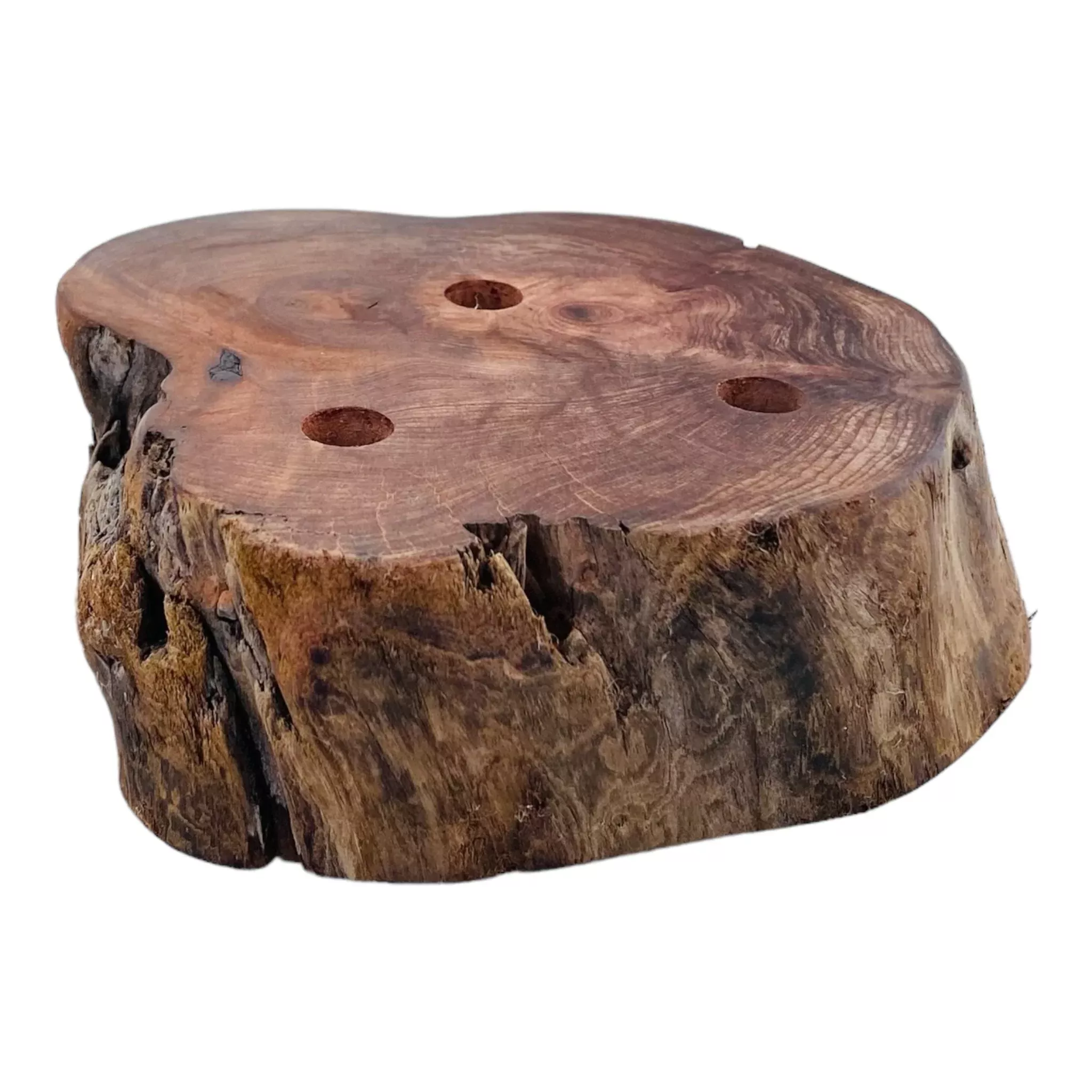 3 Hole Wood Display Stand Holder For 10mm Bong Bowl Pieces Or Quartz Bangers - Red Wood Burl With Live Edge