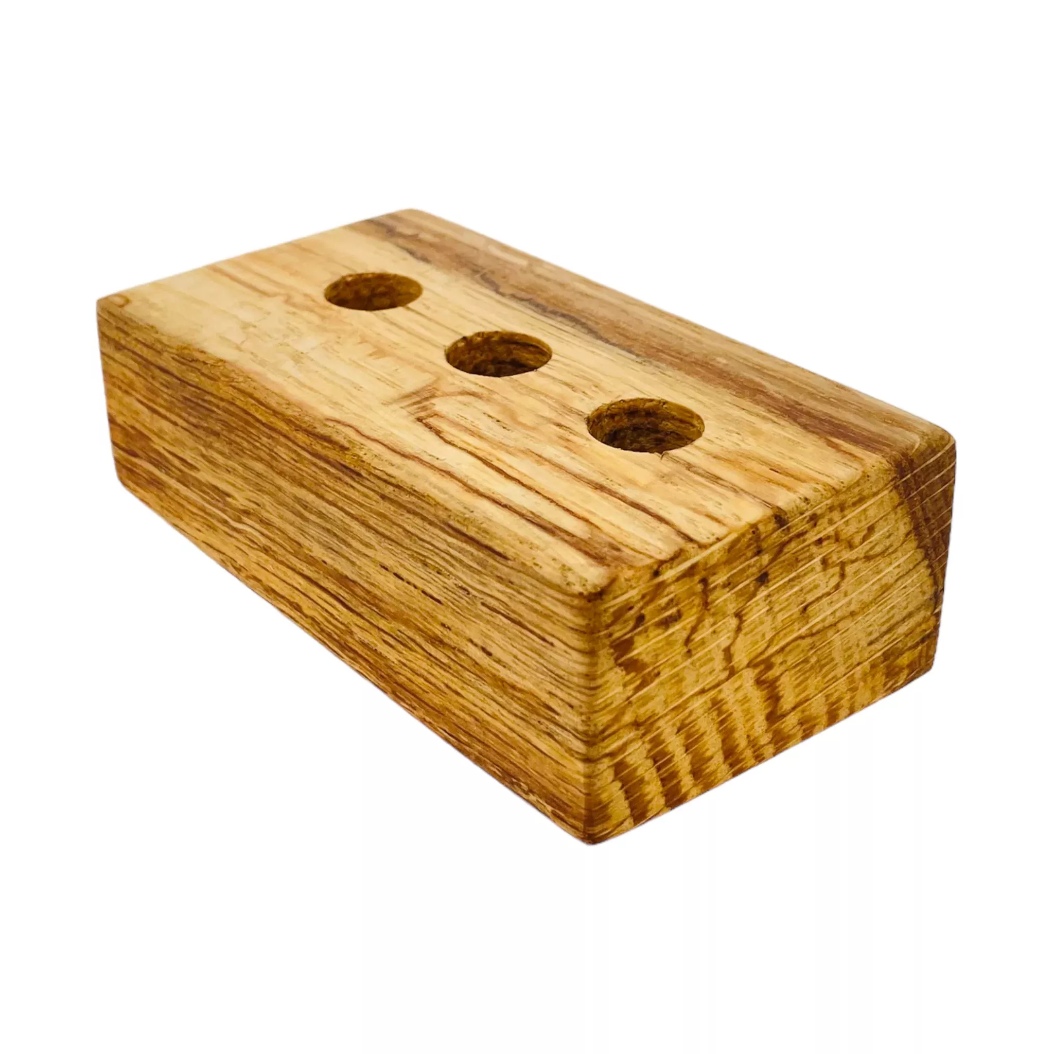 3 Hole Wood Display Stand Holder For 14mm Bong Bowl Pieces Or Quartz Bangers - Cork Oak