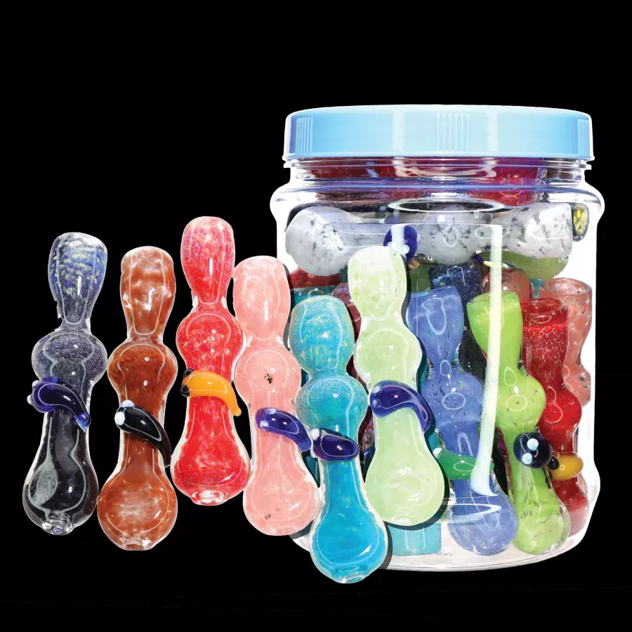 30 PCS – JAR #28 Assorted Bird Character Glass Chillums – Wholesale