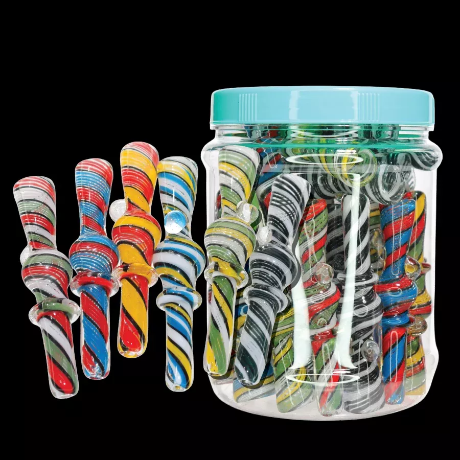 30 PCS – JAR #29 Assorted Spiral Glass Chillums with Side Marbles – Wholesale