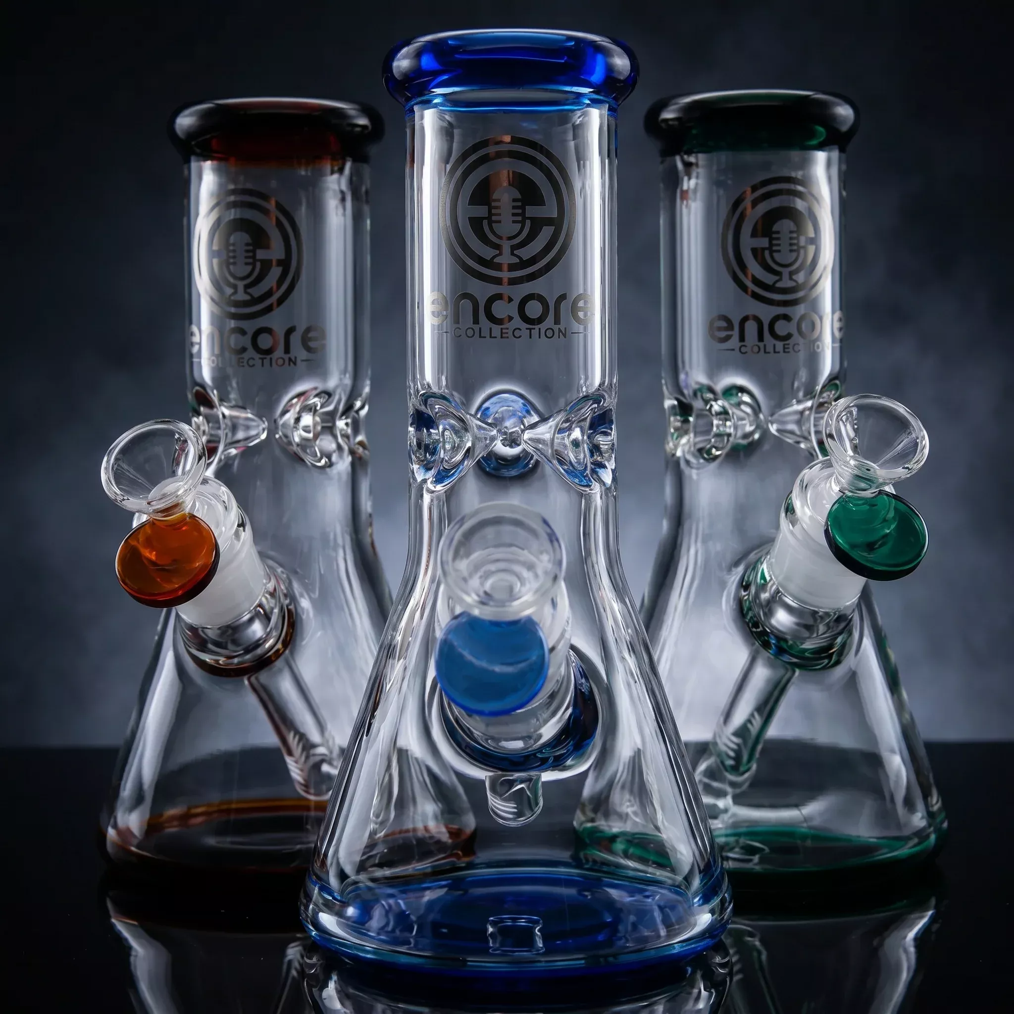 3PACK 8"Encore Collection Beaker Bong w/ Color Base and Mouthpiece