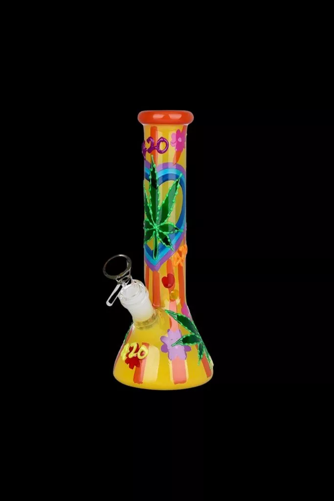 420 Hemp Leaf Glow In The Dark Beaker Bong
