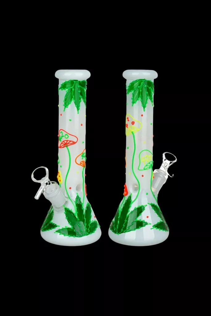 420 Hemp Leaf and Shrooms Glow in the Dark Bong