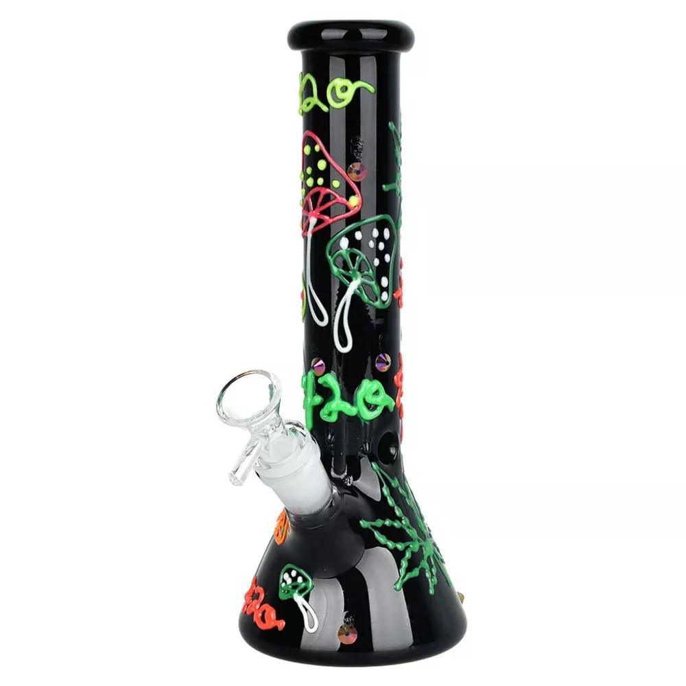 420 Leaf and Shroom Glow In Dark Beaker Bong