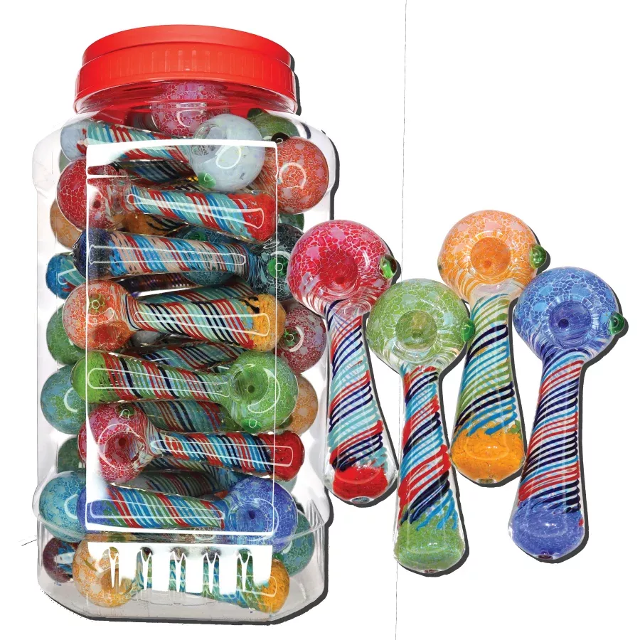 48 PCS – JAR #65 Assorted Color Spiral Glass Hand Pipes – Wholesale