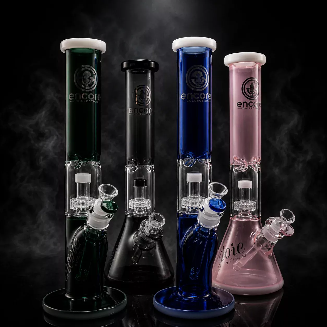 4PACK 14'' Encore Collection Full Color Straight Tube Bong w/ Matrix and White Accents