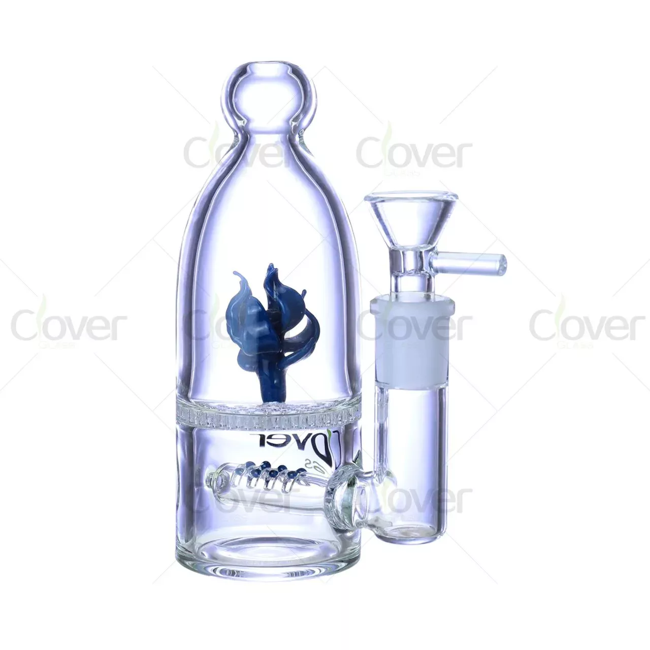 5.71″ 5mm Blue Rose Glass Ash Catcher / Dab Rig with Double Perc | Wholesale Water Pipe