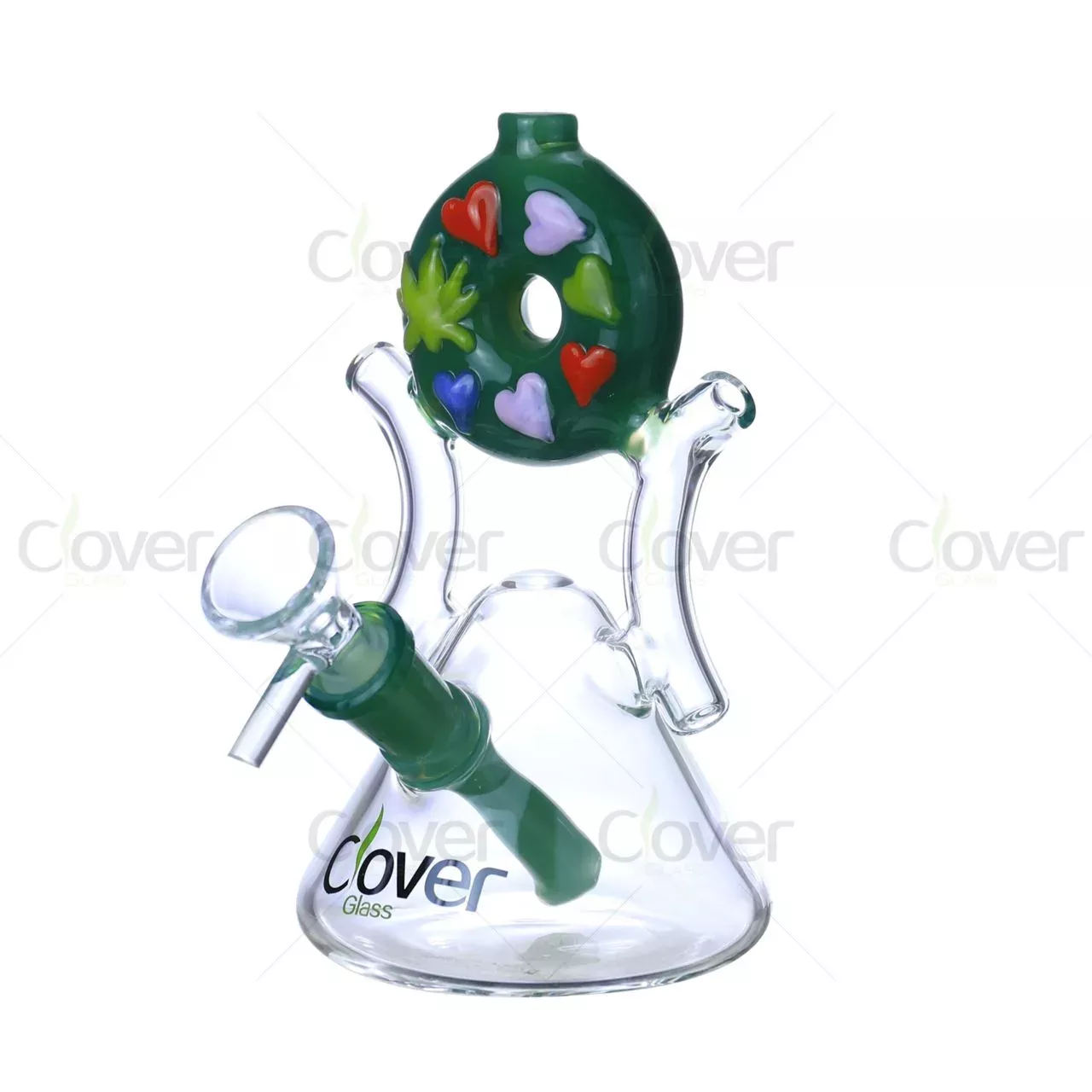 5.9″ 5mm Cute Donut Glass Dab Rig with Colorful Hearts | Wholesale Water Pipe