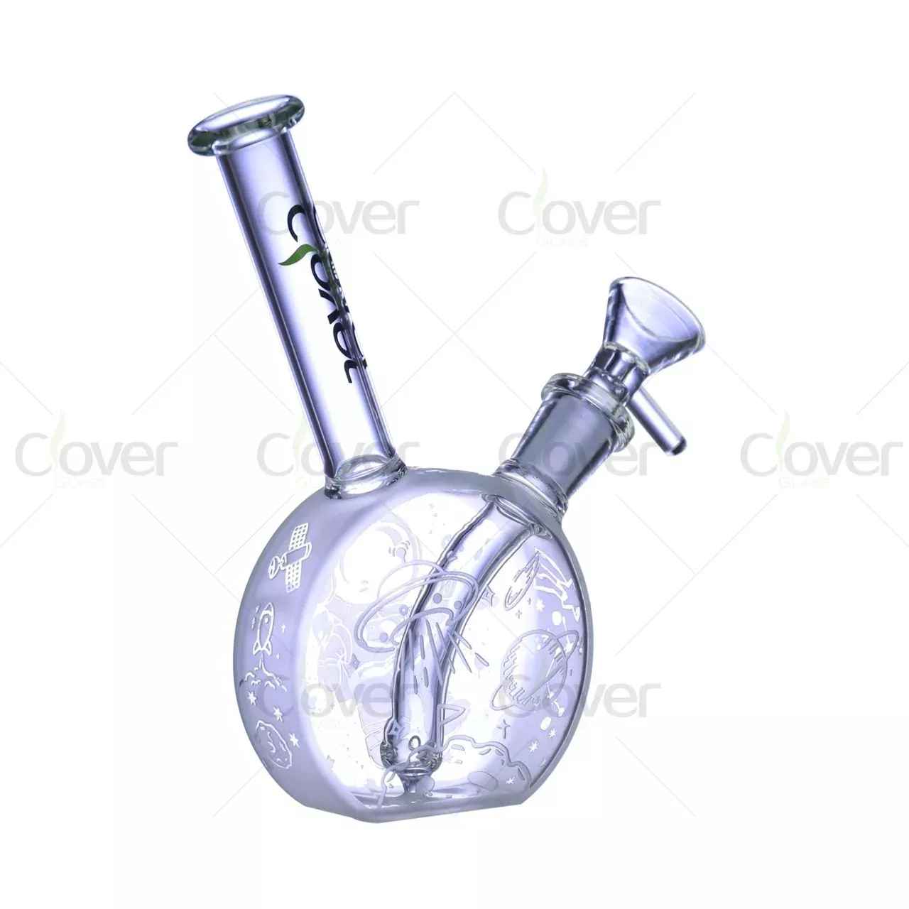 5.9″ 5mm Space Engraved Globe Glass Bong | Compact Round Base Water Pipe
