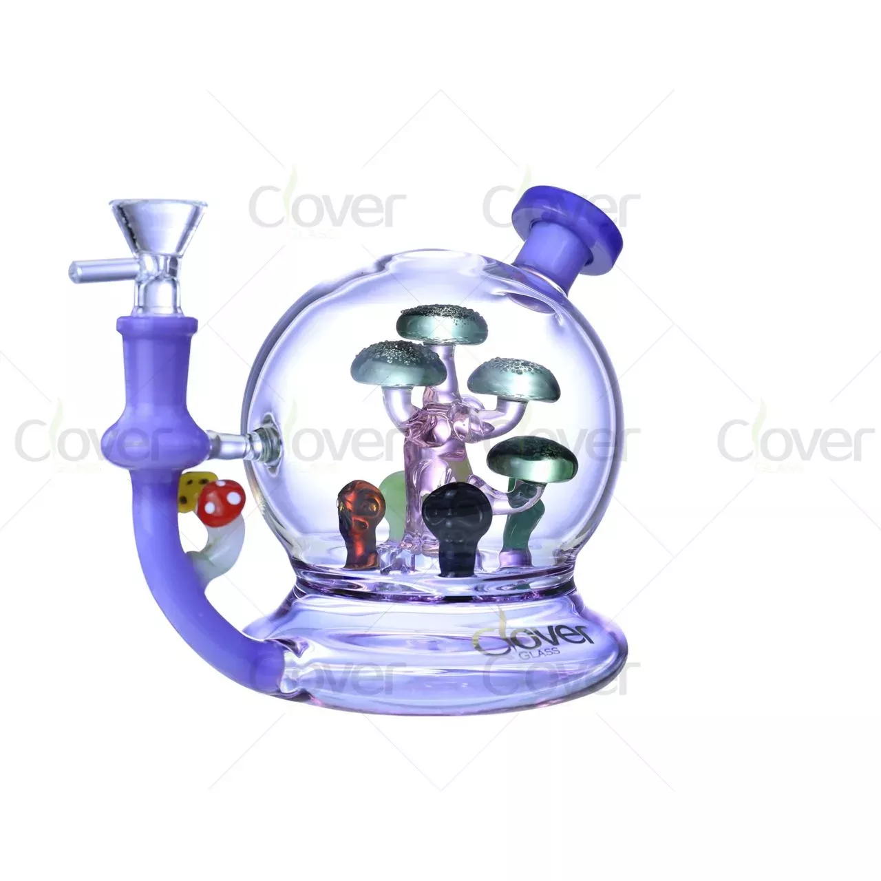 5.9″ Clover Glass Mushroom Scene Mini Dab Rig | 5mm Thick Novelty Water Pipe Wholesale