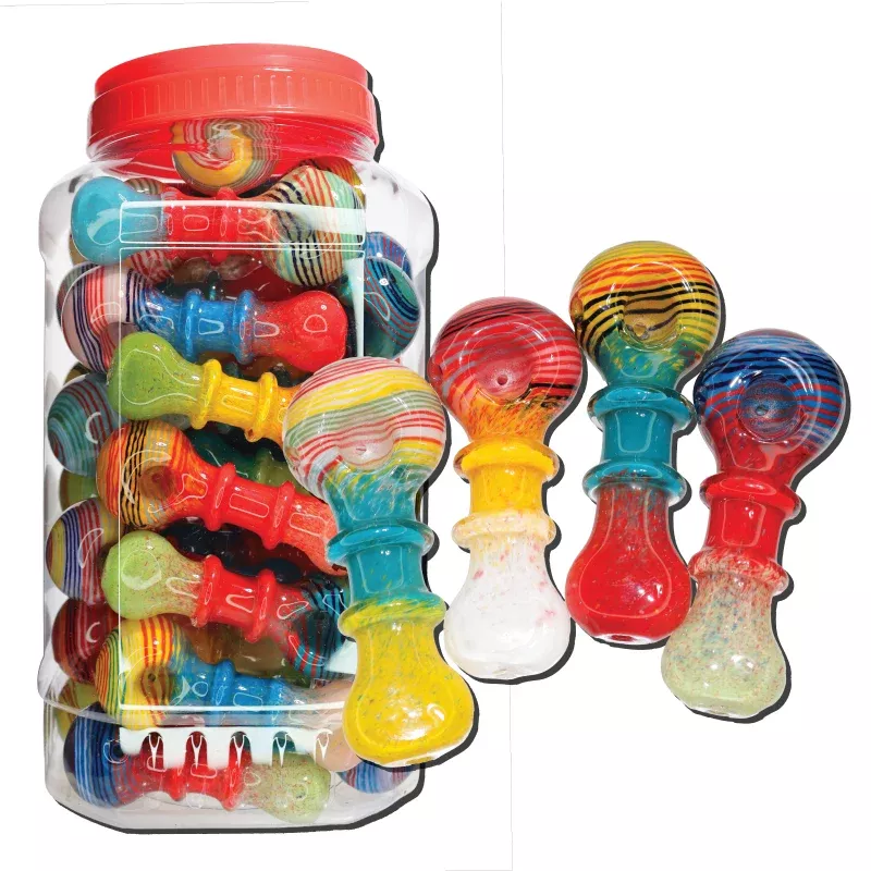 50 PCS – JAR #69 Assorted Color Ringed Glass Hand Pipes – Wholesale