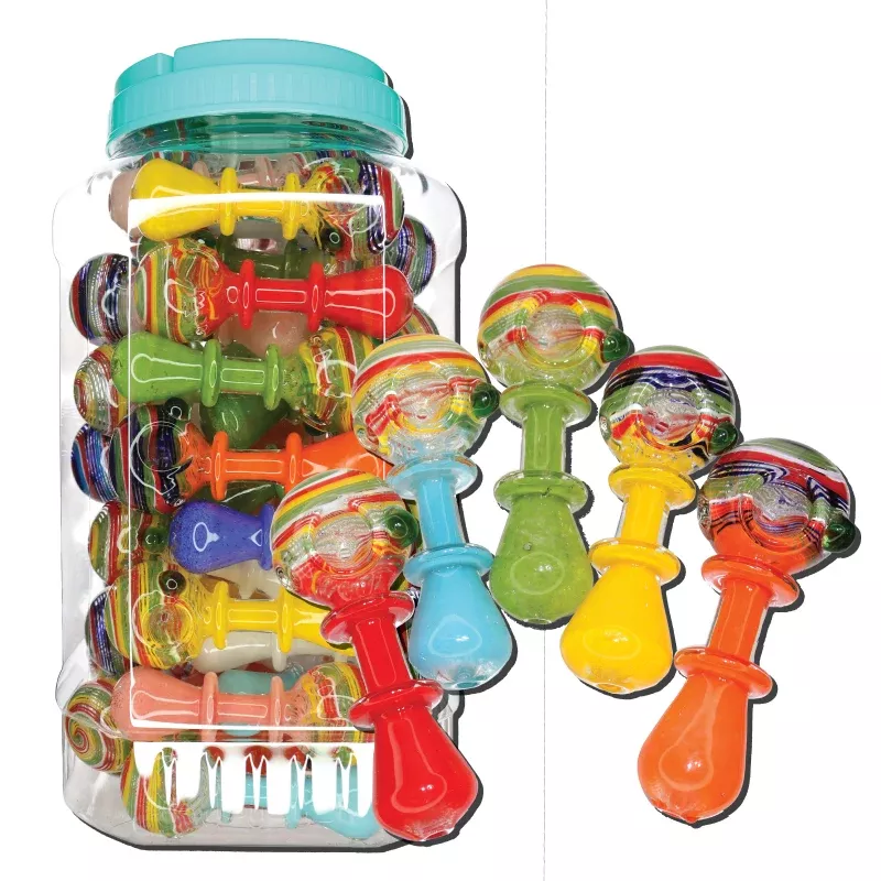 50 PCS – JAR #95 Assorted Color Rainbow Glass Hand Pipes – Wholesale