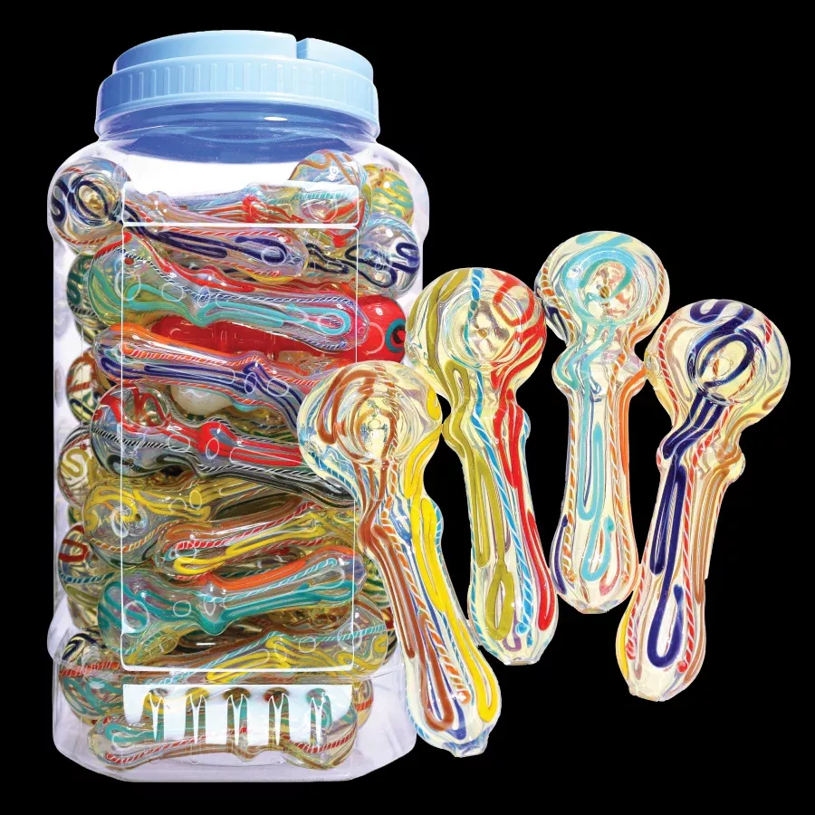 50 PCS – JAR #96 Assorted Color Wavy-Ribbon Glass Hand Pipes – Wholesale