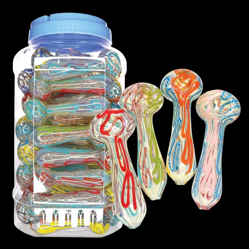 50 PCS – JAR #97 Assorted Color Looped-Ribbon Glass Hand Pipes – Wholesale