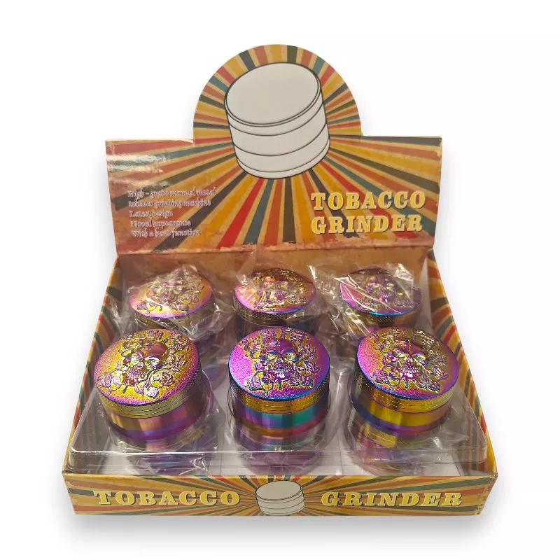 52mm 4-Part Metal Rainbow Grinders w/Raised Skulls