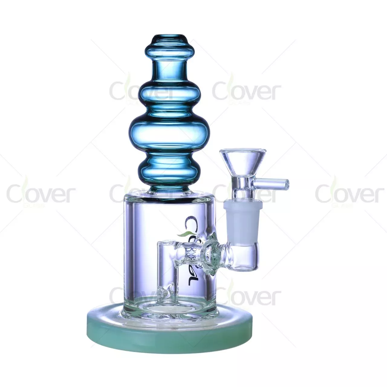 6.69″ 5mm Stacked Bubble Neck Mini Dab Rig | Teal Accent Compact Glass Water Pipe Wholesale